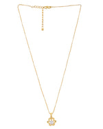 Thumbnail for VOJ Gold-Polished Flower Shaped Ad Studded Pendant With Chain - Distacart