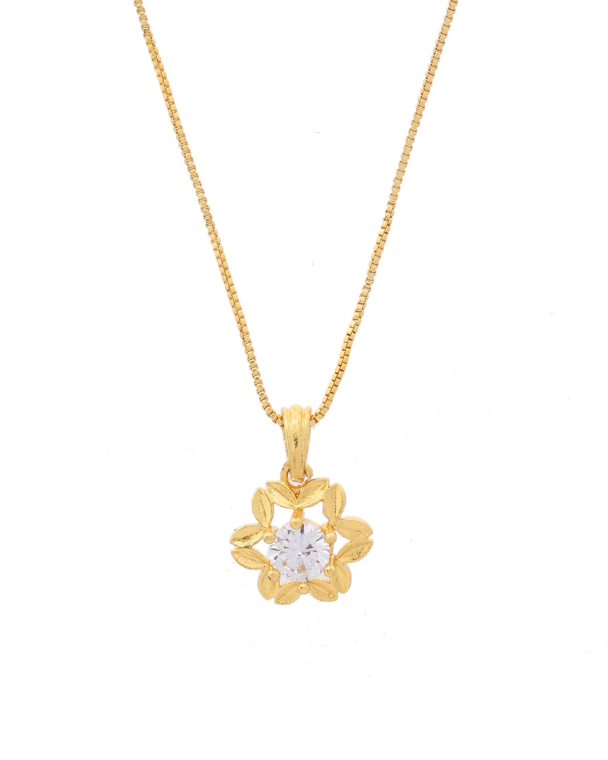 VOJ Gold-Polished Flower Shaped Ad Studded Pendant With Chain - Distacart