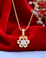 Thumbnail for VOJ Gold-Polished Flower Shaped Ad Studded Pendant With Chain - Distacart
