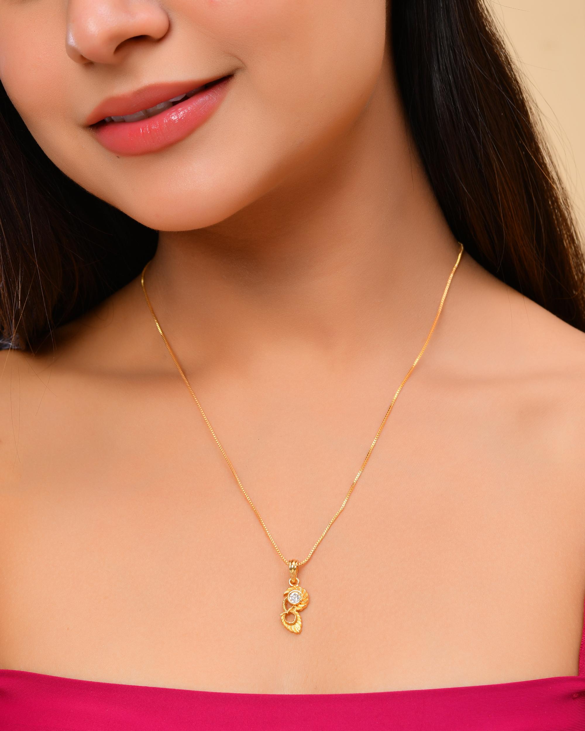 VOJ Gold-Polished Designer Ad Studded Pendant With Chain - Distacart