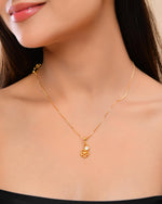Thumbnail for VOJ Gold-Polished Flower Shaped Ad Studded Pendant With Chain - Distacart