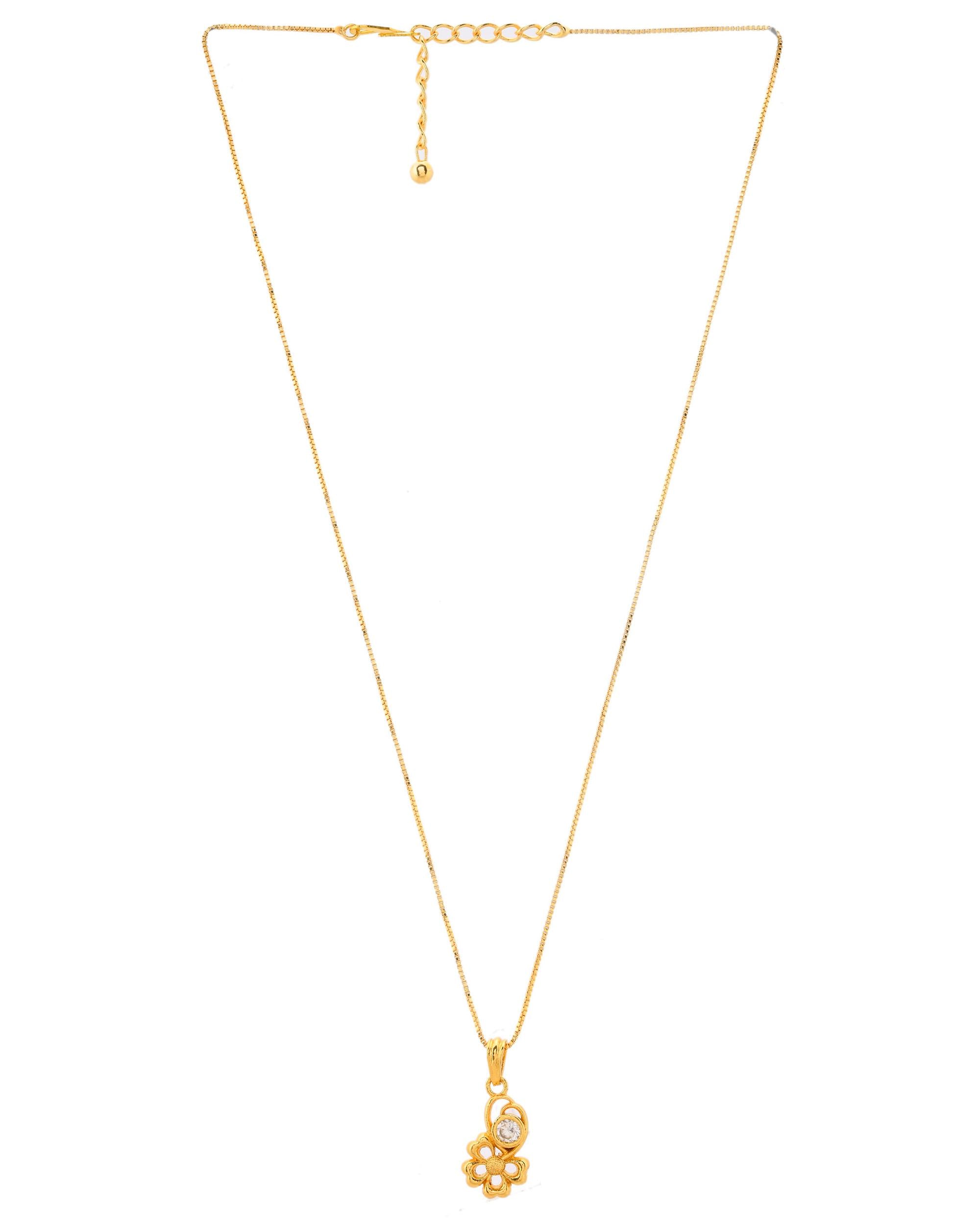 VOJ Gold-Polished Flower Shaped Ad Studded Pendant With Chain - Distacart