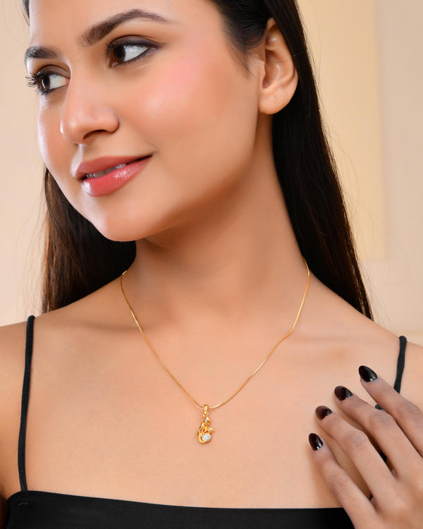 VOJ Gold-Polished Plant Shaped Ad Studded Pendant With Chain - Distacart