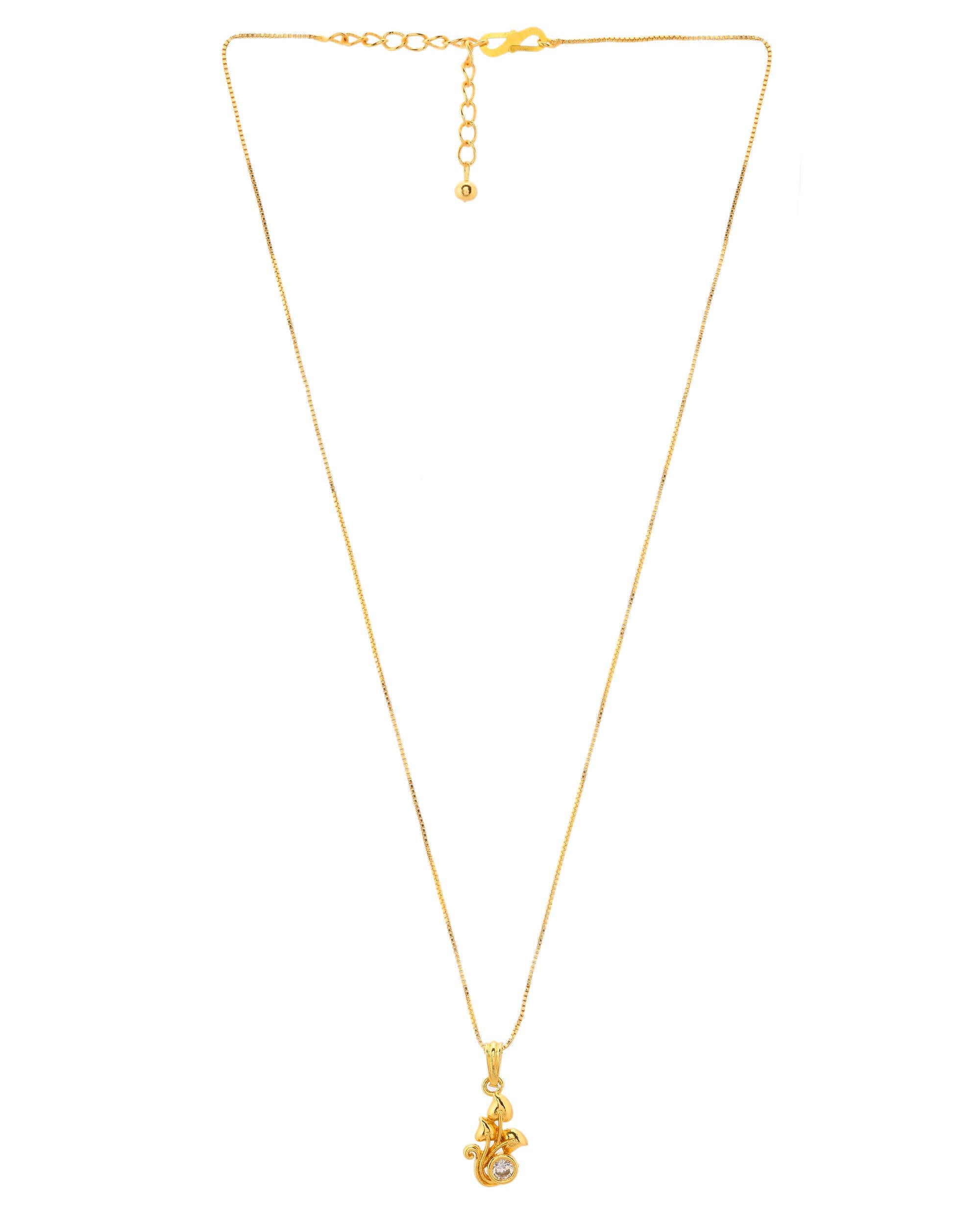 VOJ Gold-Polished Plant Shaped Ad Studded Pendant With Chain - Distacart
