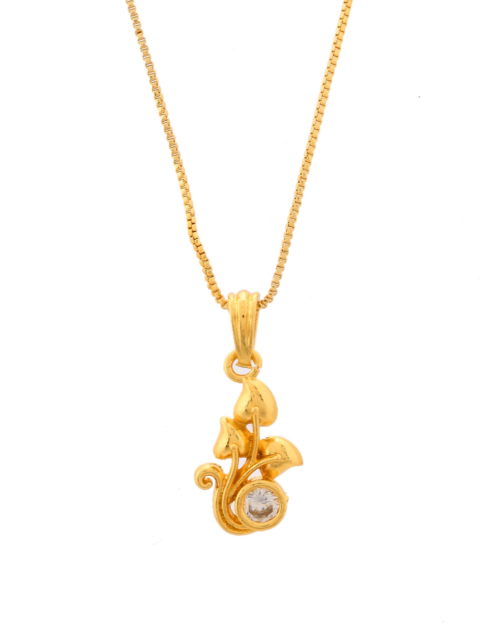VOJ Gold-Polished Plant Shaped Ad Studded Pendant With Chain - Distacart