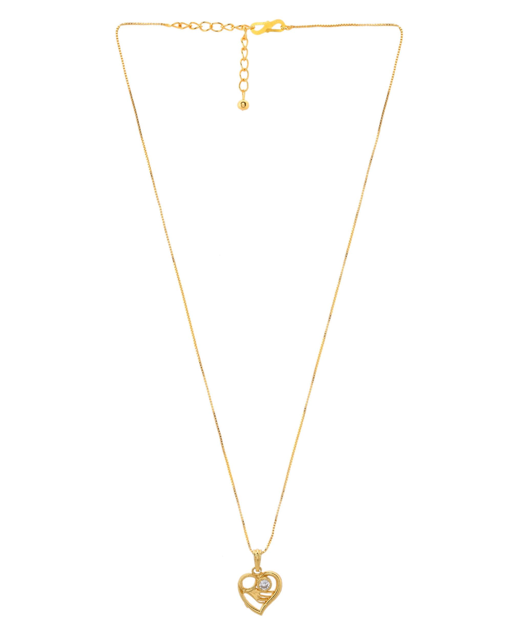 VOJ Gold-Polished Heart Shaped Ad Studded Pendant With Chain - Distacart