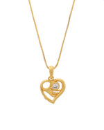 Thumbnail for VOJ Gold-Polished Heart Shaped Ad Studded Pendant With Chain - Distacart