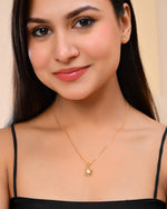 Thumbnail for VOJ Gold-Polished Flower Shaped Ad Studded Pendant With Chain - Distacart