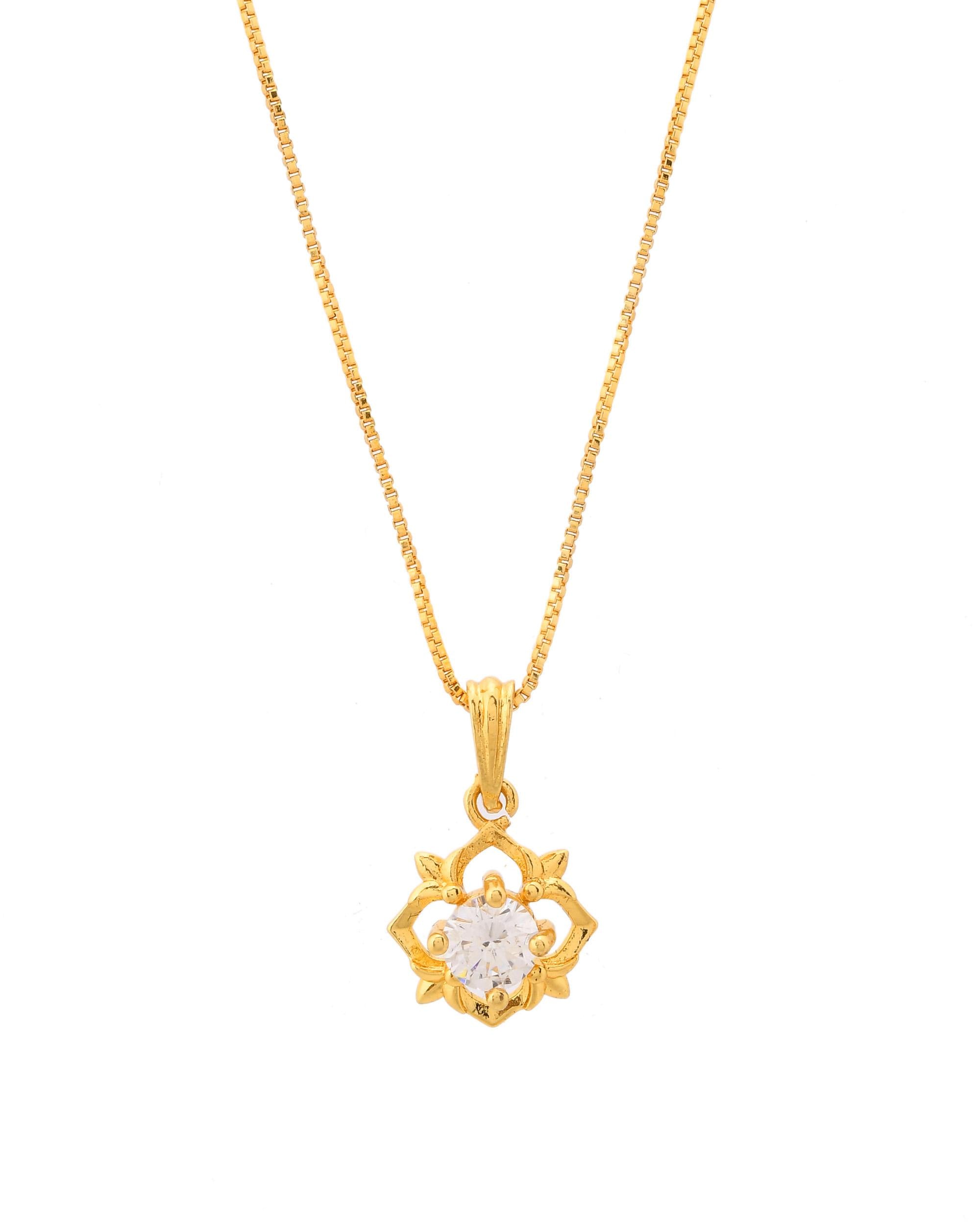 VOJ Gold-Polished Flower Shaped Ad Studded Pendant With Chain - Distacart