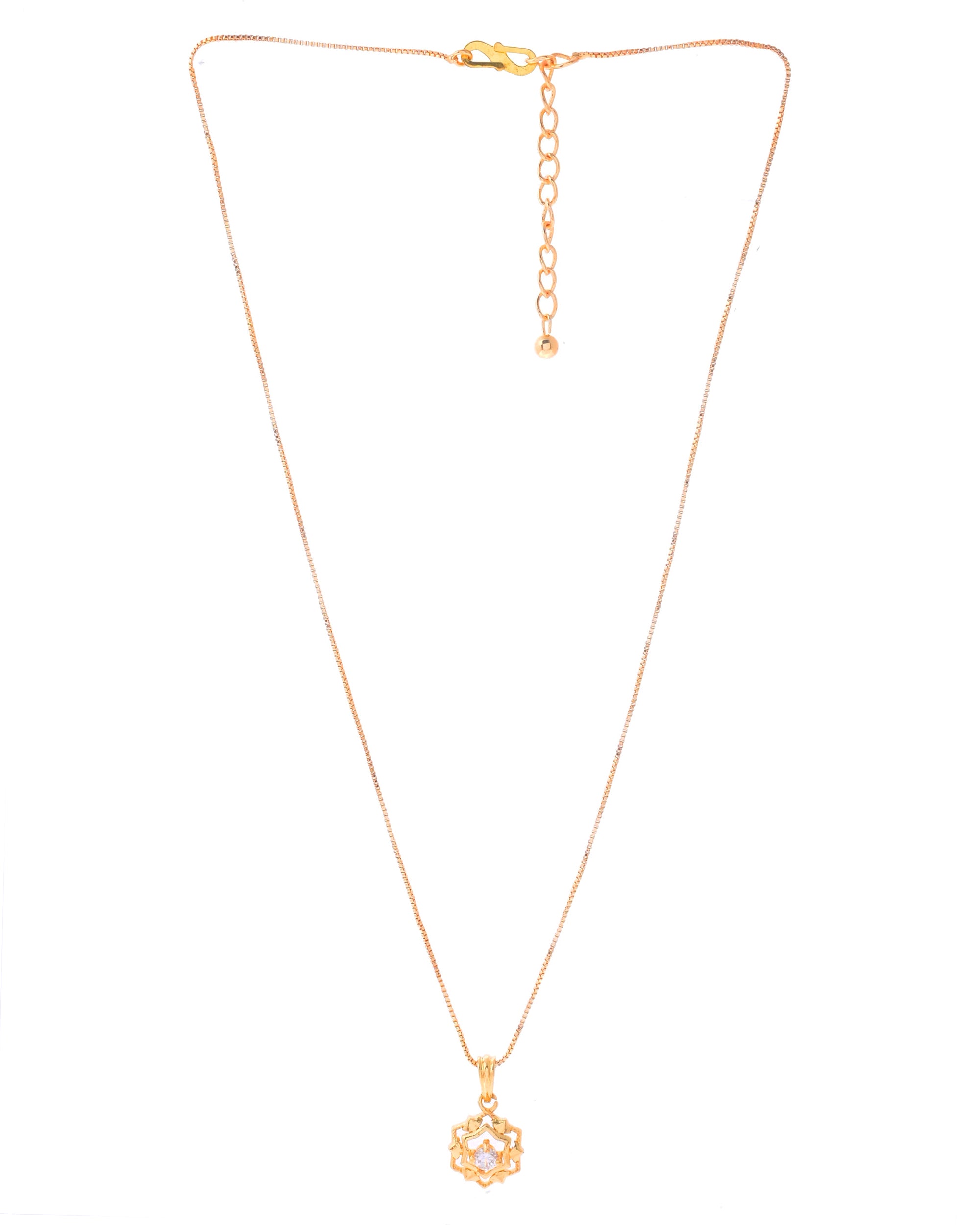 VOJ Gold-Polished Flower Shaped AD Studded Pandent With Chain - Distacart