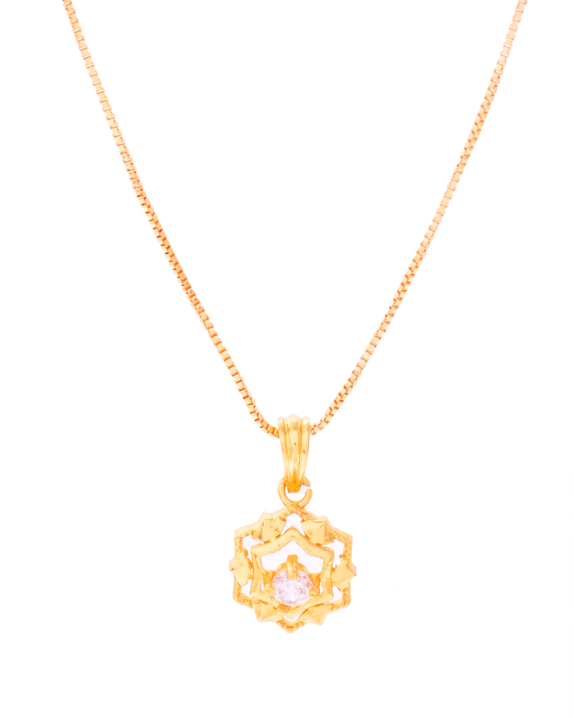 VOJ Gold-Polished Flower Shaped AD Studded Pandent With Chain - Distacart