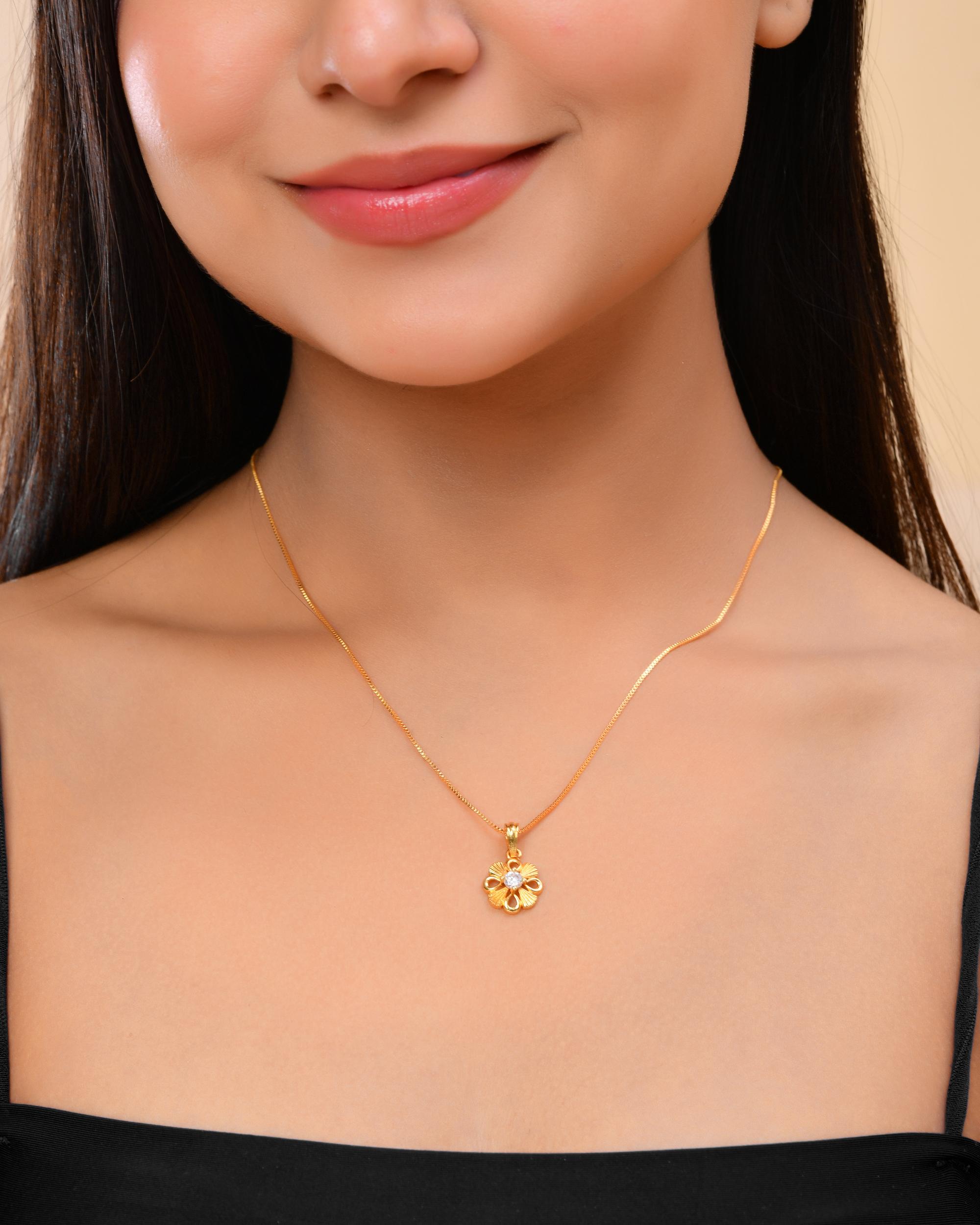 VOJ Gold-Polished Heart Shaped Ad Studded Pendant With Chain - Distacart