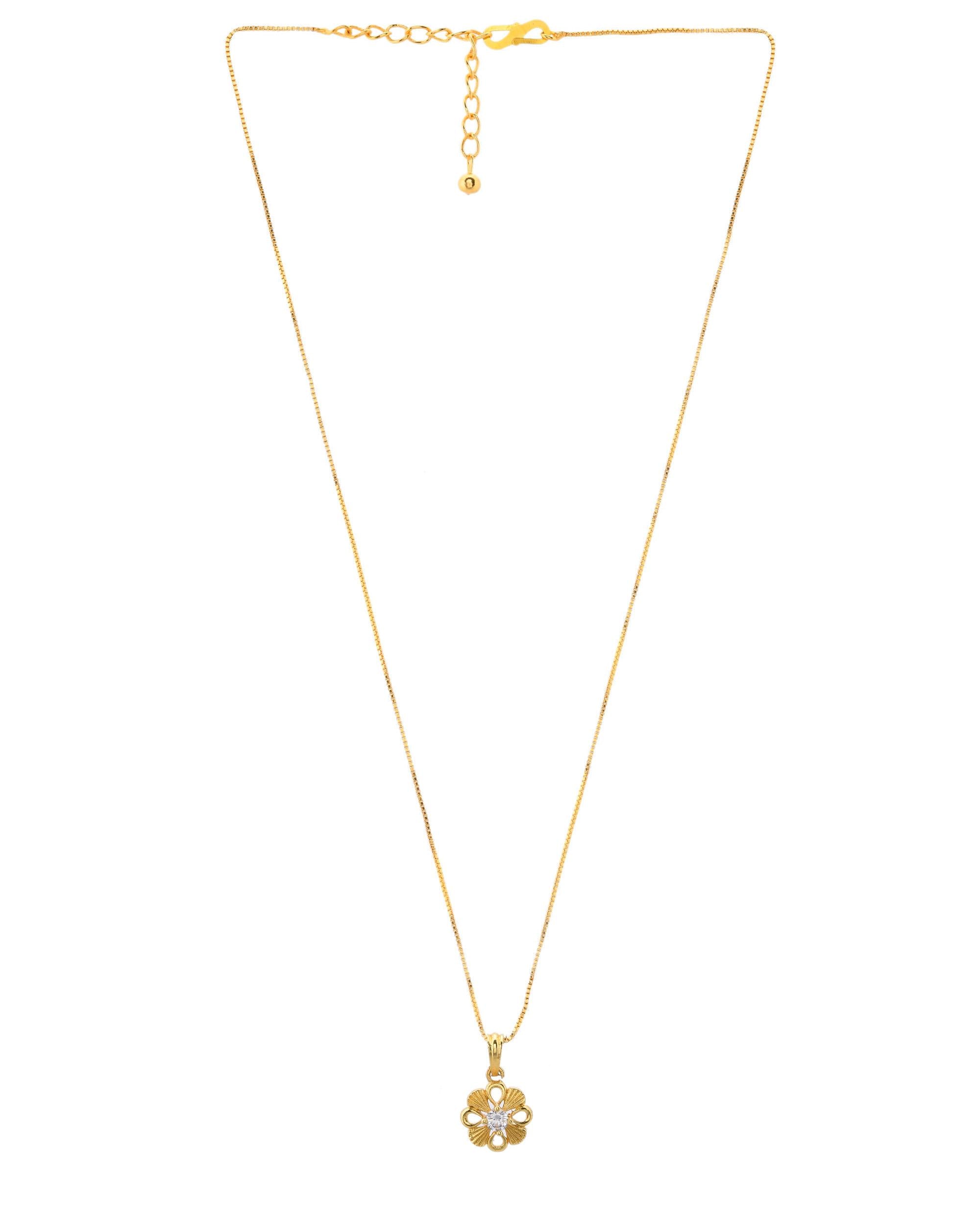 VOJ Gold-Polished Heart Shaped Ad Studded Pendant With Chain - Distacart