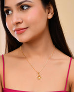 Thumbnail for VOJ Gold-Polished Flower Shaped Ad Studded Pendant With Chain - Distacart