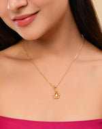 Thumbnail for VOJ Gold-Polished Flower Shaped Ad Studded Pendant With Chain - Distacart