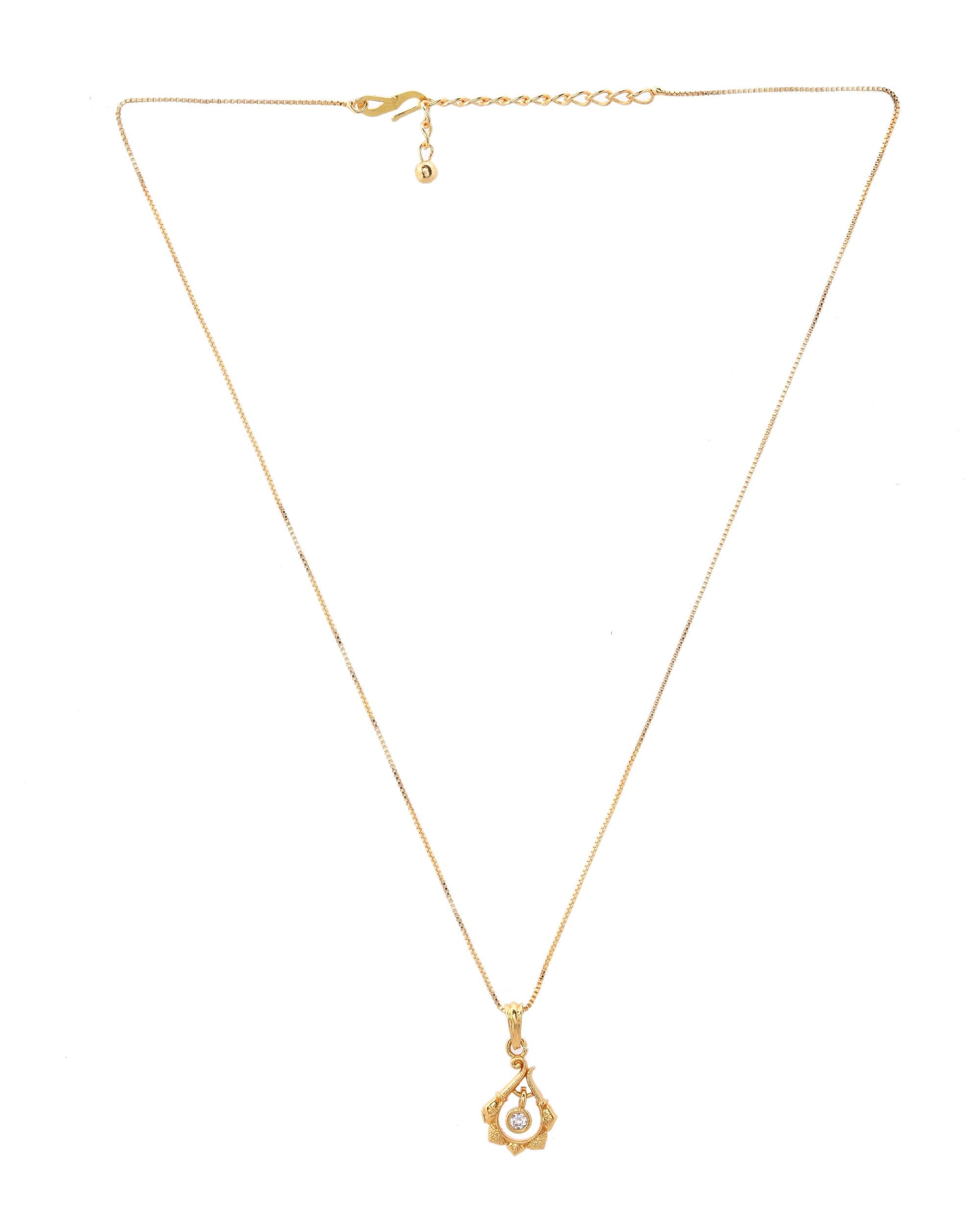 VOJ Gold-Polished Flower Shaped Ad Studded Pendant With Chain - Distacart