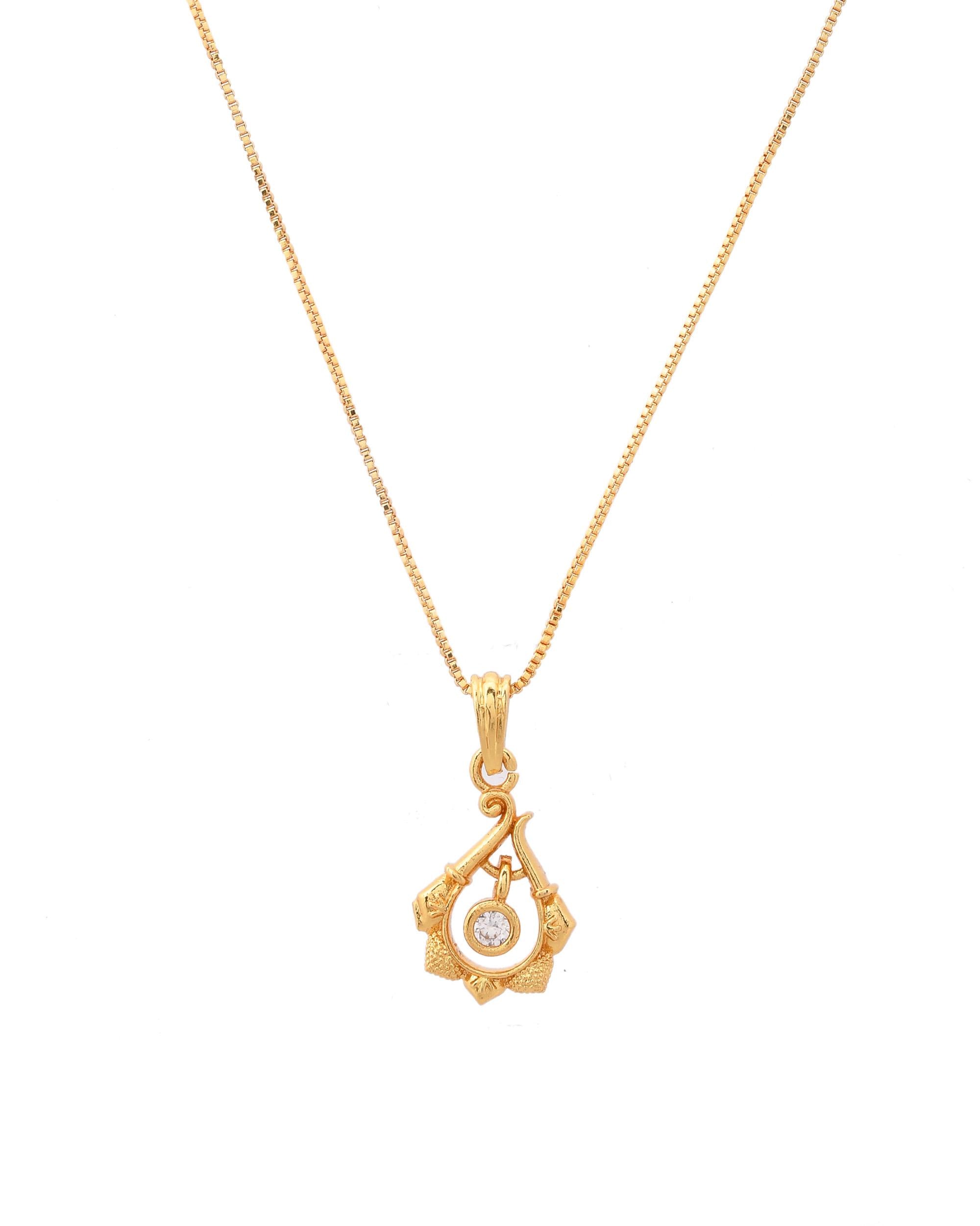 VOJ Gold-Polished Flower Shaped Ad Studded Pendant With Chain - Distacart