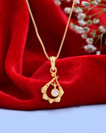 Thumbnail for VOJ Gold-Polished Flower Shaped Ad Studded Pendant With Chain - Distacart