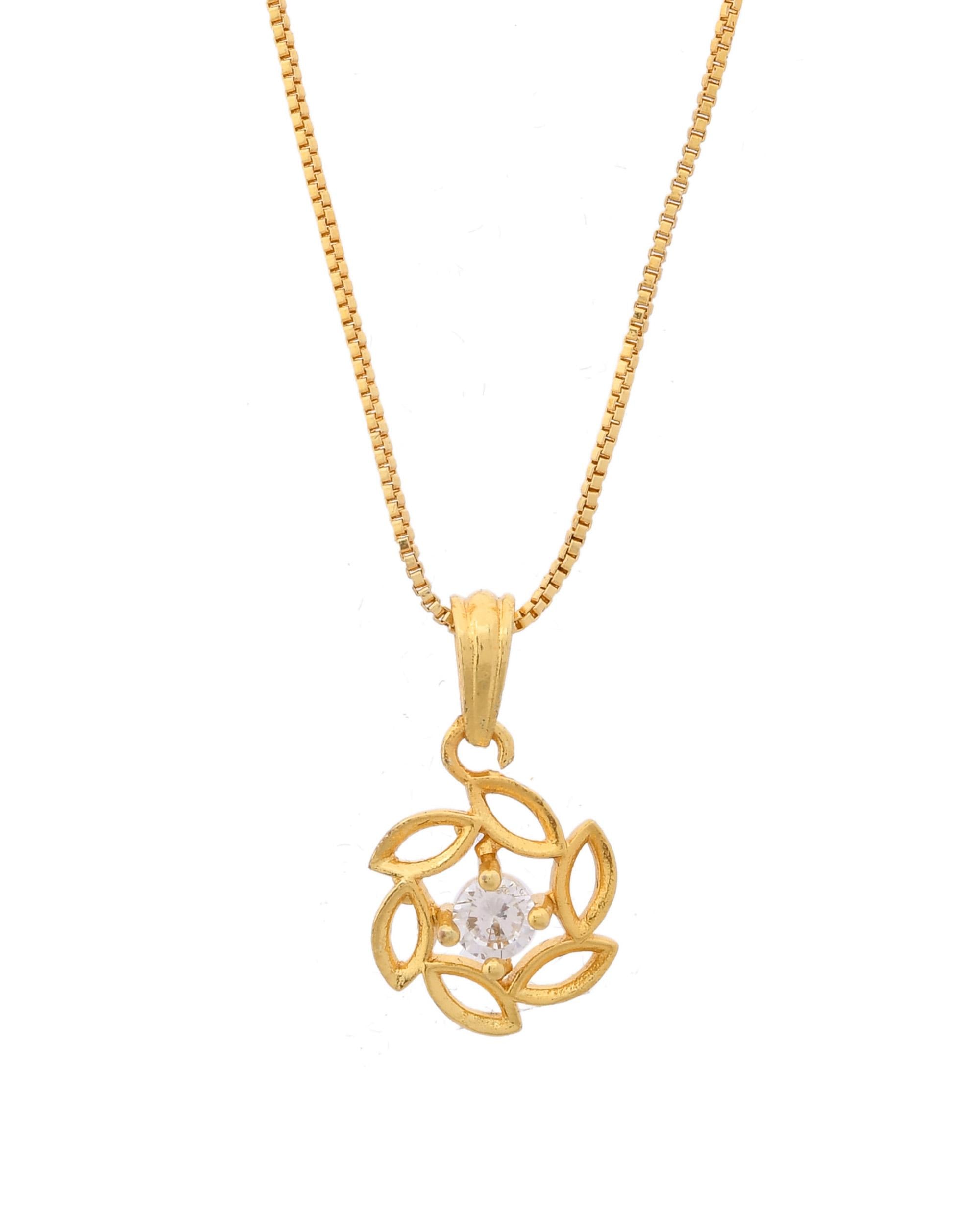 VOJ Gold-Polished Designer Ad Studded Pendant With Chain - Distacart