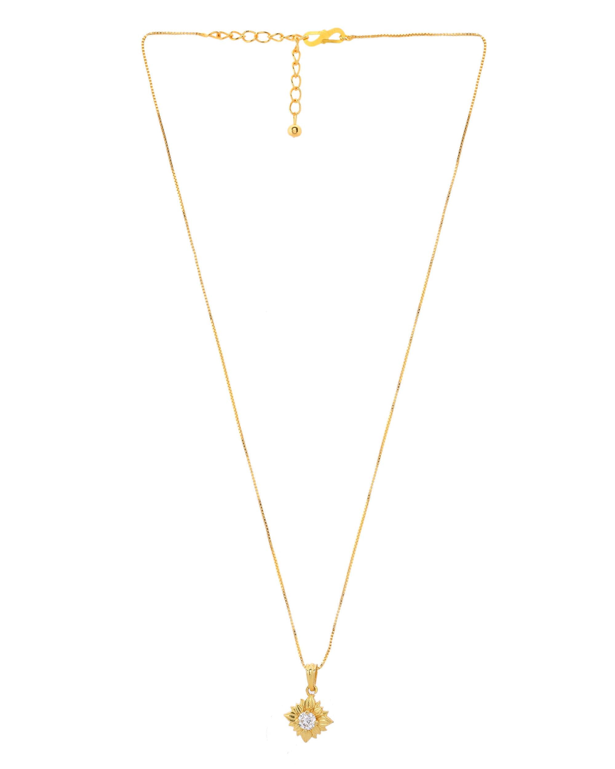 VOJ Gold-Polished Flower Shaped Ad Studded Pendant With Chain - Distacart