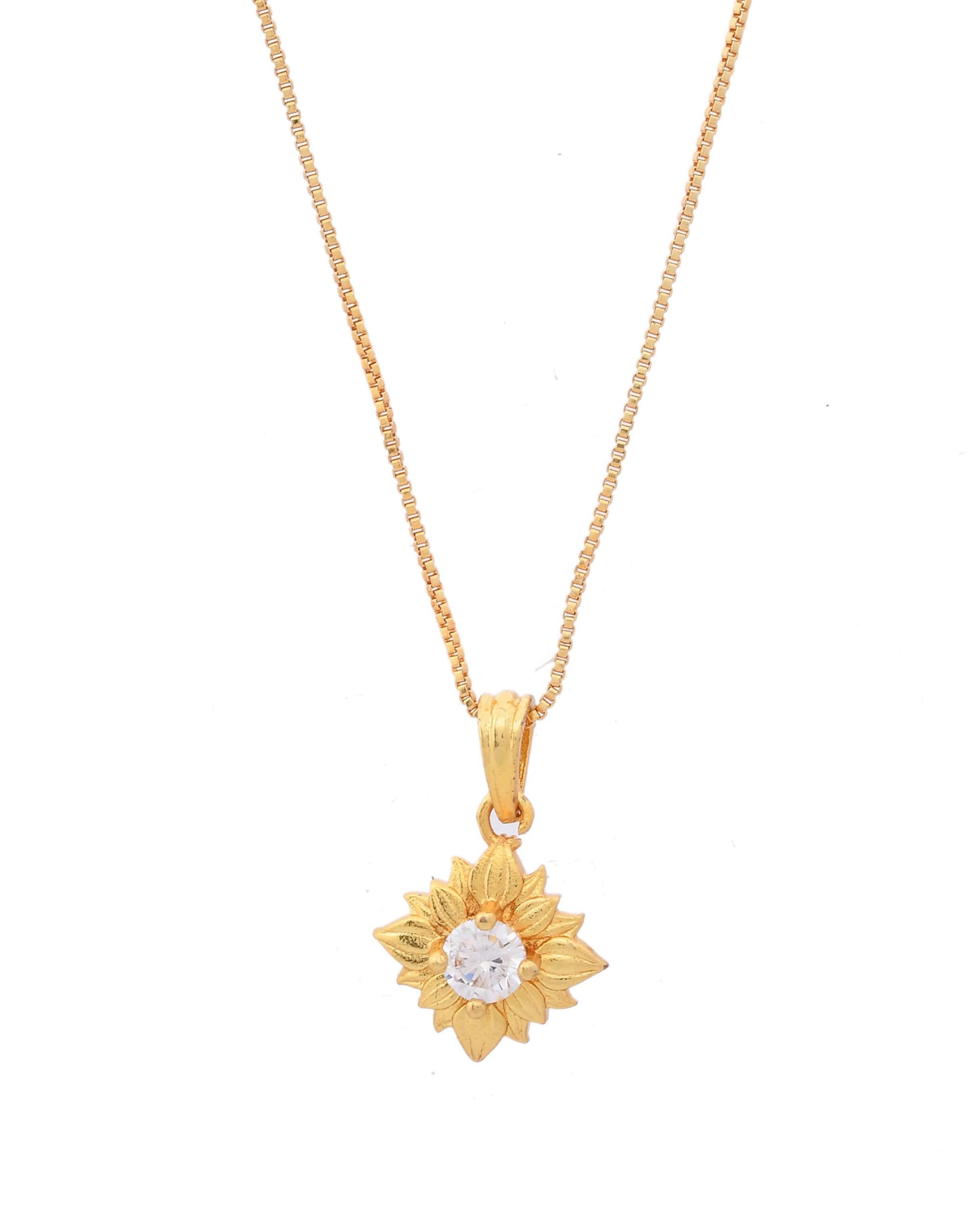 VOJ Gold-Polished Flower Shaped Ad Studded Pendant With Chain - Distacart