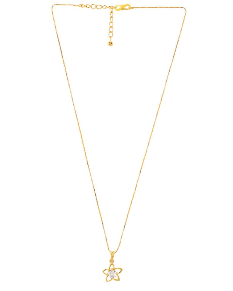 VOJ Gold-Polished Flower Shaped Ad Studded Pendant With Chain - Distacart