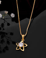 Thumbnail for VOJ Gold-Polished Flower Shaped Ad Studded Pendant With Chain - Distacart