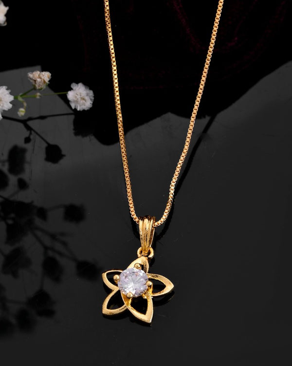 VOJ Gold-Polished Flower Shaped Ad Studded Pendant With Chain - Distacart