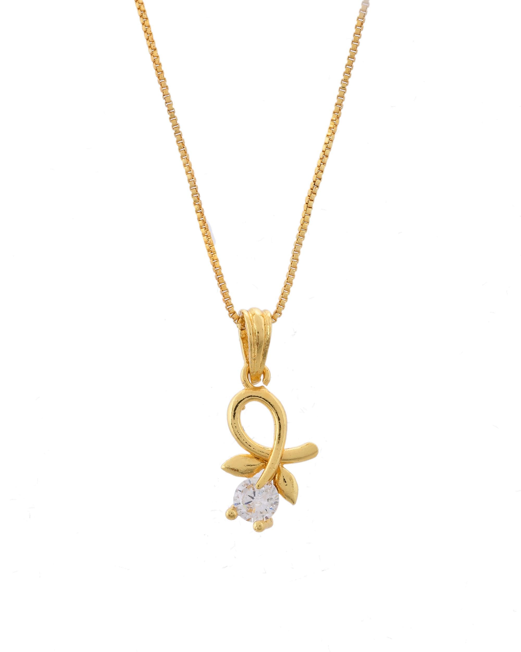 VOJ Gold-Polished Flower Shaped Ad Studded Pendant With Chain - Distacart