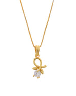 Thumbnail for VOJ Gold-Polished Flower Shaped Ad Studded Pendant With Chain - Distacart