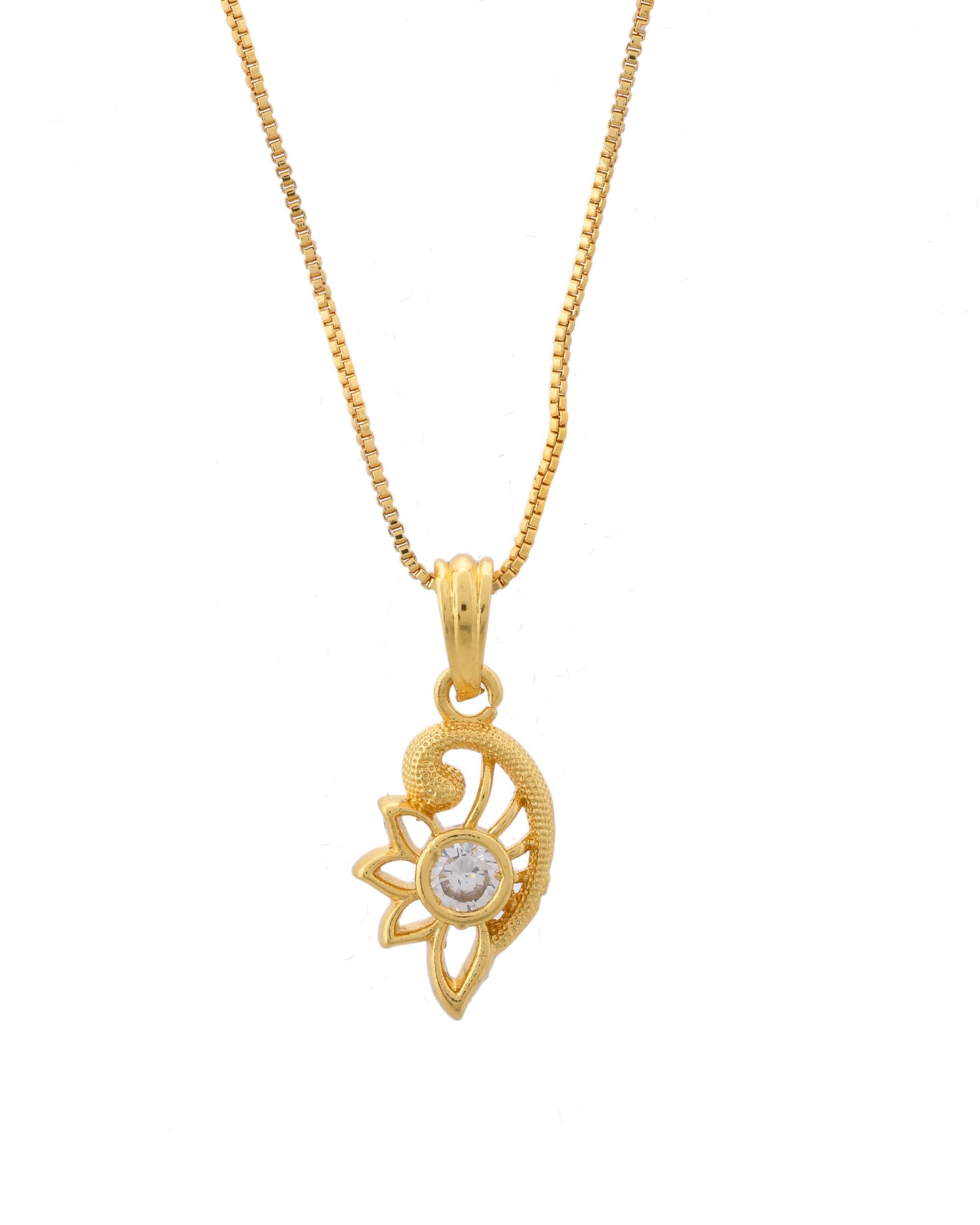 VOJ Gold-Polished Designer Ad Studded Pendant With Chain - Distacart