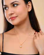 Thumbnail for VOJ Gold-Polished Flower Shaped Ad Studded Pendant With Chain - Distacart