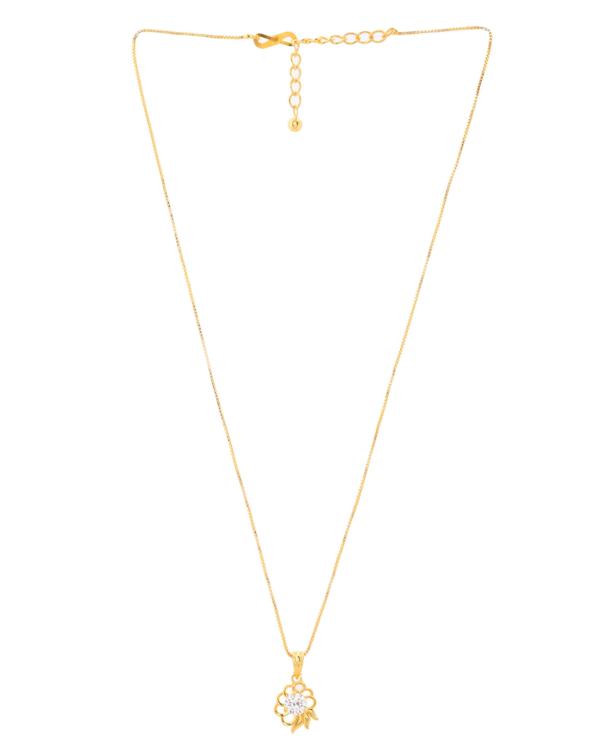 VOJ Gold-Polished Flower Shaped Ad Studded Pendant With Chain - Distacart