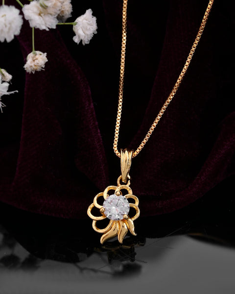 VOJ Gold-Polished Flower Shaped Ad Studded Pendant With Chain - Distacart