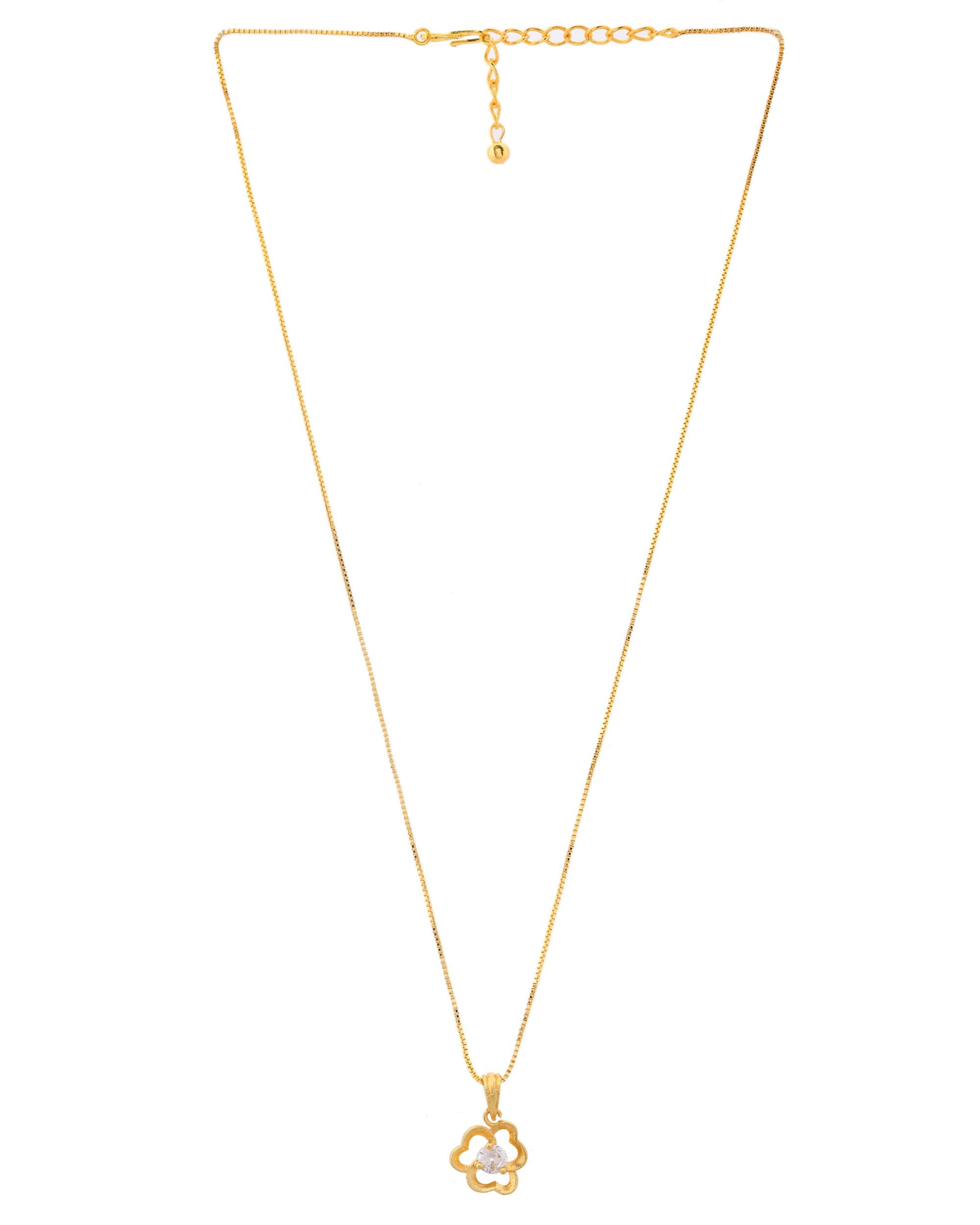 VOJ Gold-Polished Flower Shaped Ad Studded Pendant With Chain - Distacart