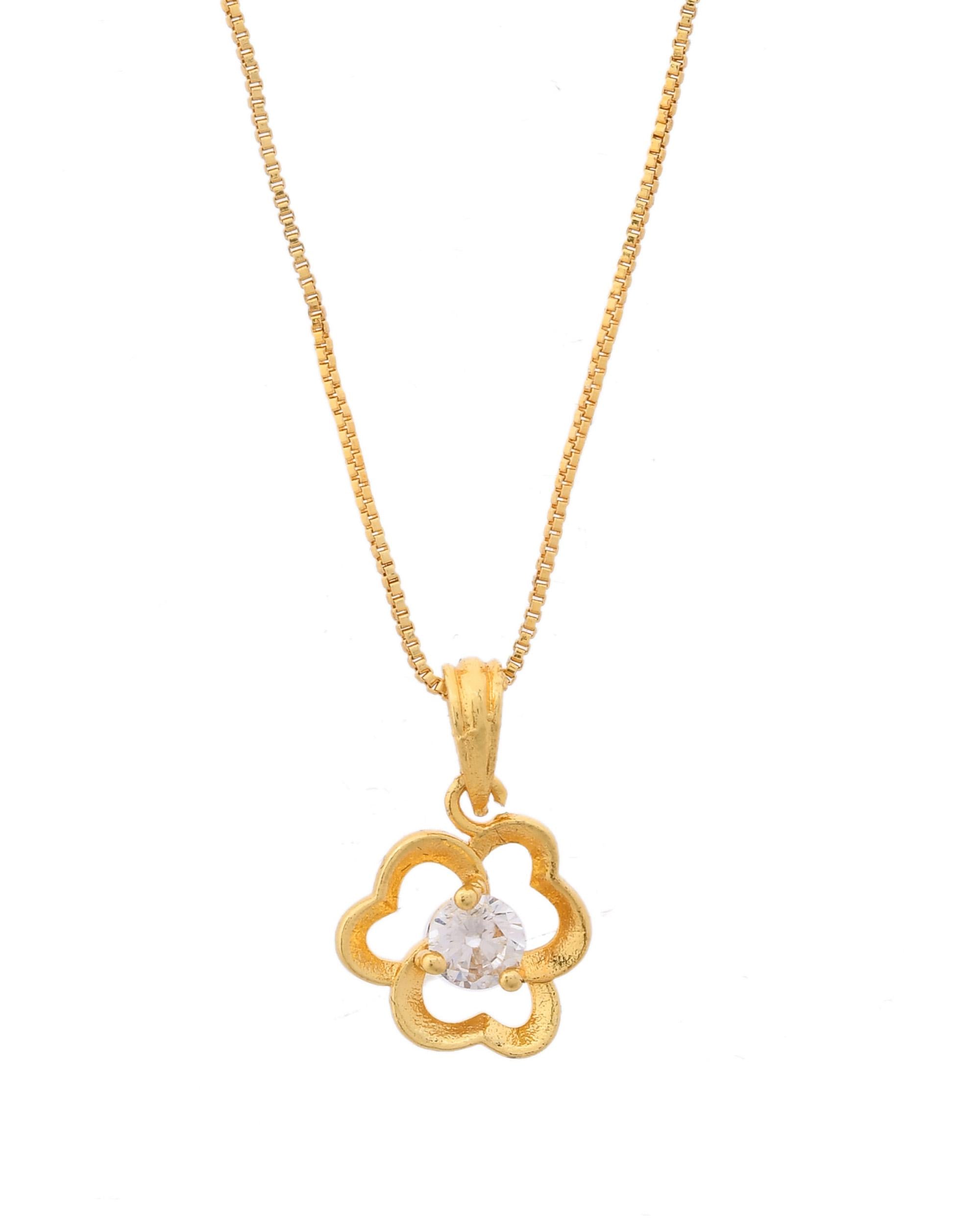 VOJ Gold-Polished Flower Shaped Ad Studded Pendant With Chain - Distacart