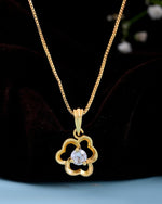 Thumbnail for VOJ Gold-Polished Flower Shaped Ad Studded Pendant With Chain - Distacart
