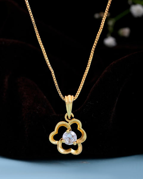 VOJ Gold-Polished Flower Shaped Ad Studded Pendant With Chain - Distacart