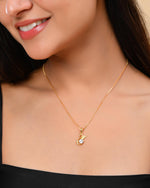 Thumbnail for VOJ Gold-Polished Flower Shaped Ad Studded Pendant With Chain - Distacart