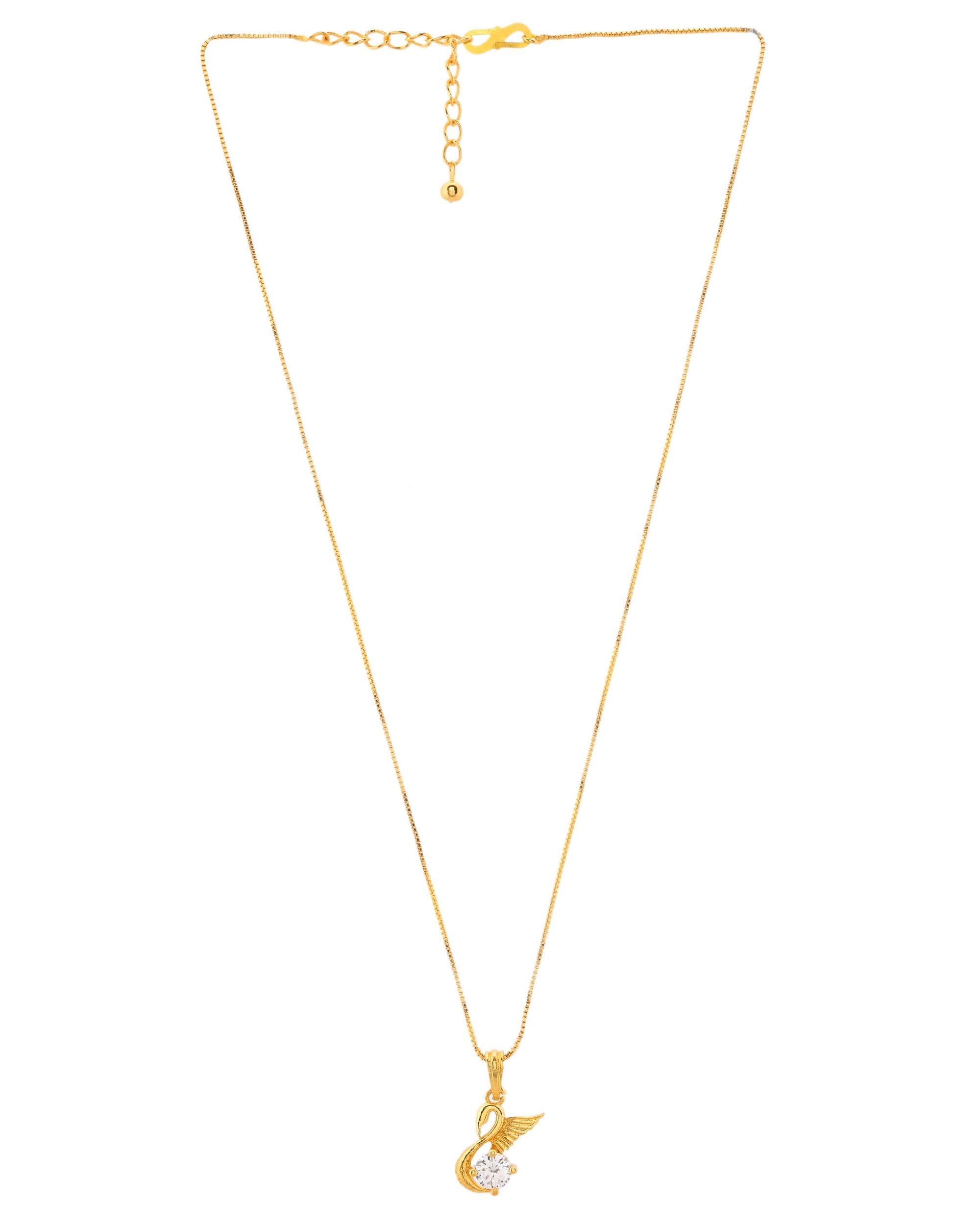 VOJ Gold-Polished Flower Shaped Ad Studded Pendant With Chain - Distacart