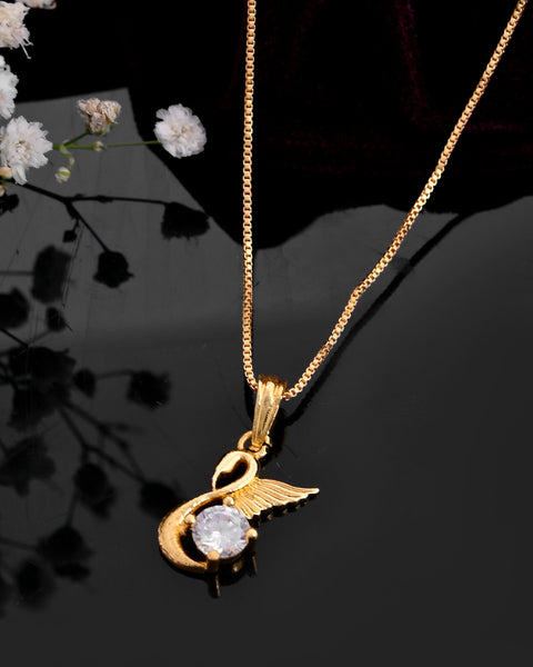 VOJ Gold-Polished Flower Shaped Ad Studded Pendant With Chain - Distacart