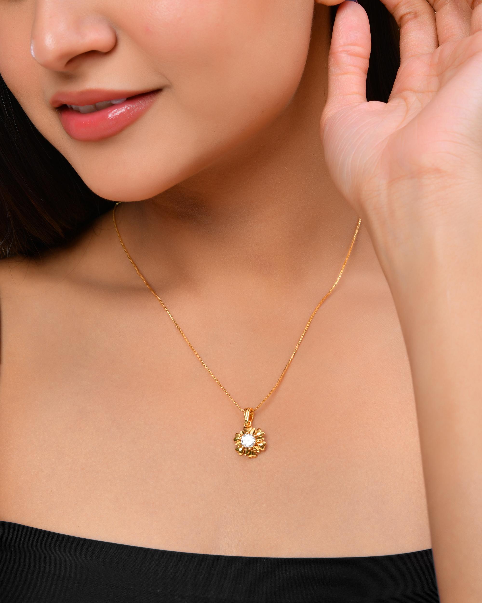 VOJ Gold-Polished Apple Shaped Ad Studded Pendant With Chain - Distacart