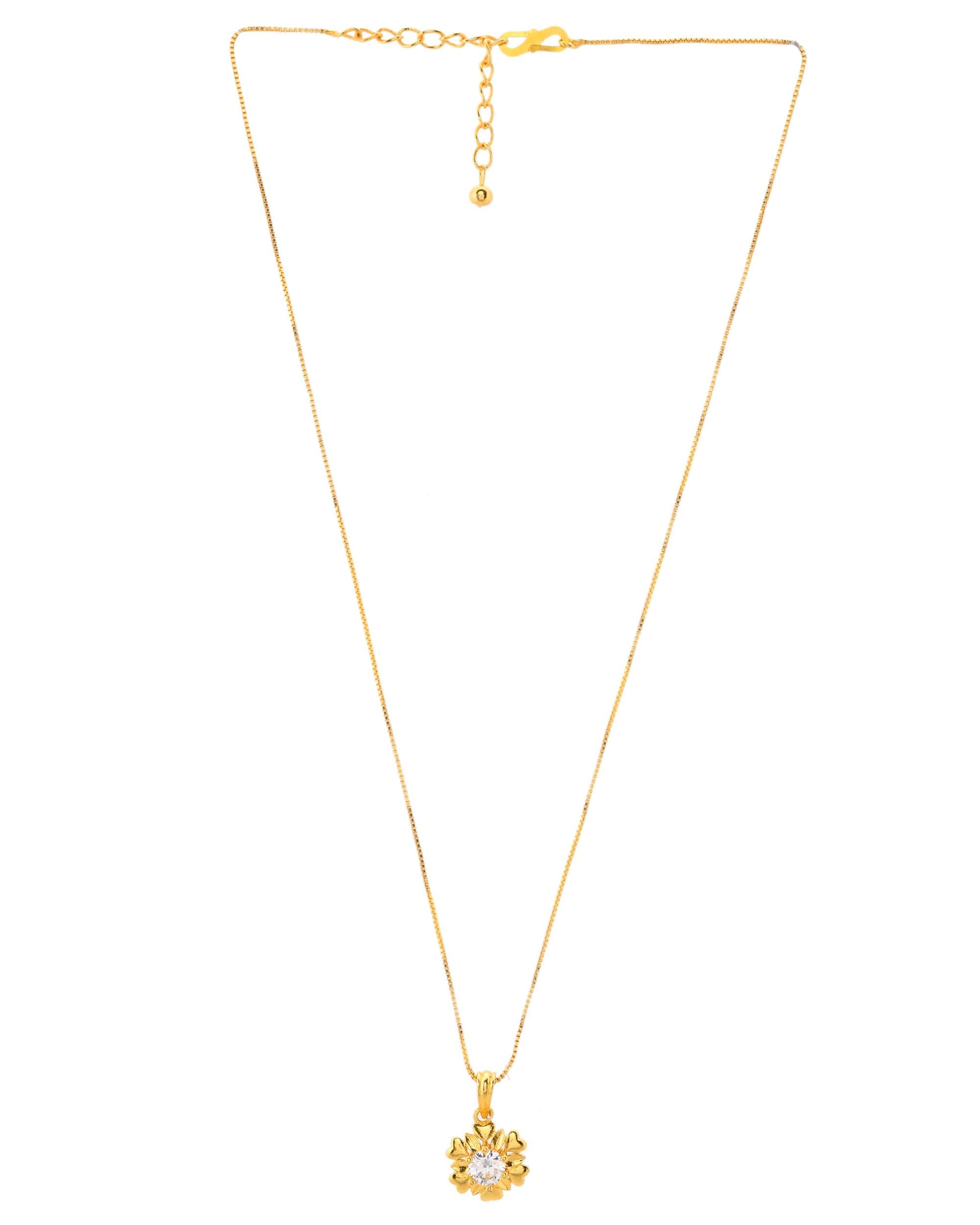 VOJ Gold-Polished Apple Shaped Ad Studded Pendant With Chain - Distacart