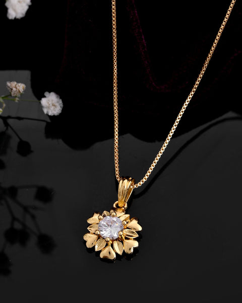 VOJ Gold-Polished Apple Shaped Ad Studded Pendant With Chain - Distacart