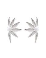 Thumbnail for VOJ Silver Plated Stainless Steel Pearl Flower Shaped Studs - Distacart