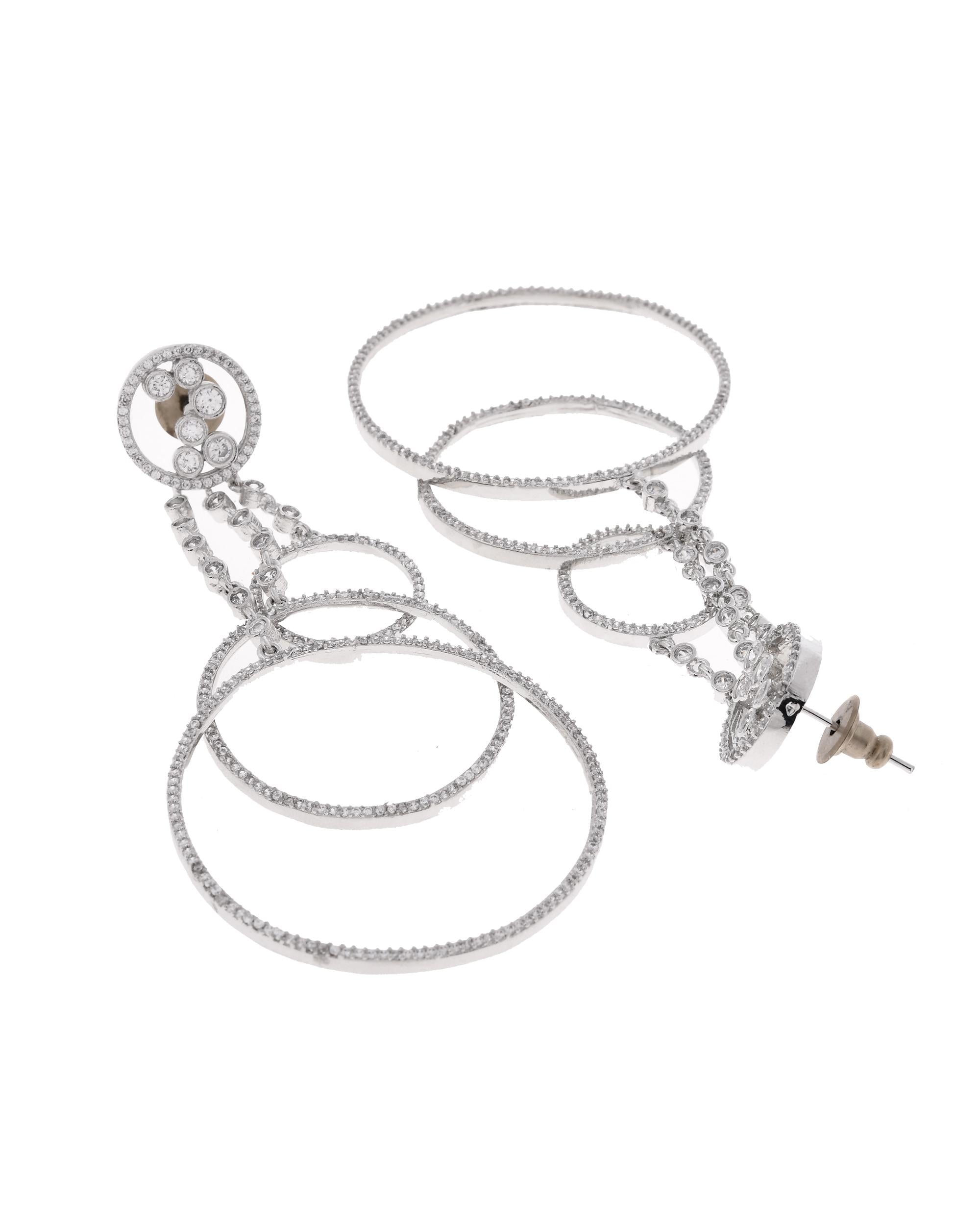 VOJ Silver Plated Ad Stone Studded Crescent Shaped Long Drop Earrings - Distacart