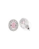 Thumbnail for VOJ Silver Plated Pink Ad-Studded Pendant With Chain And Earrings Set - Distacart