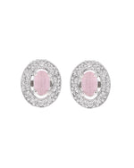Thumbnail for VOJ Silver Plated Pink Ad-Studded Pendant With Chain And Earrings Set - Distacart