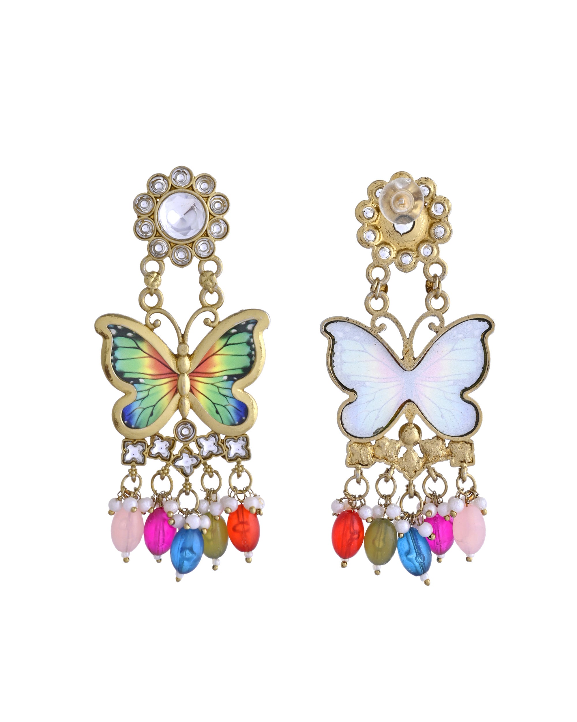 VOJ Gold Toned Multi colour Butterfly Shaped Long Earrings - Distacart