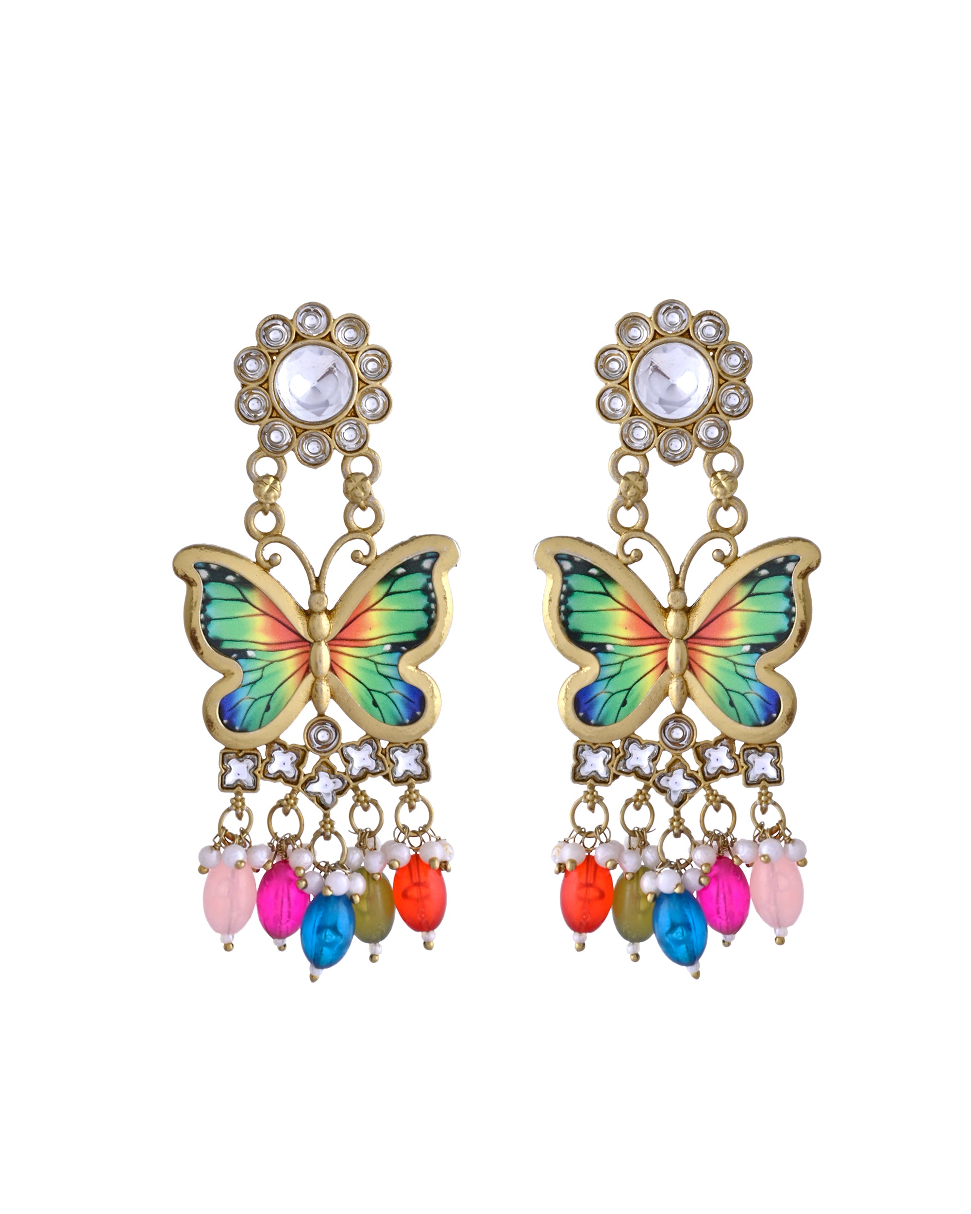 VOJ Gold Toned Multi colour Butterfly Shaped Long Earrings - Distacart